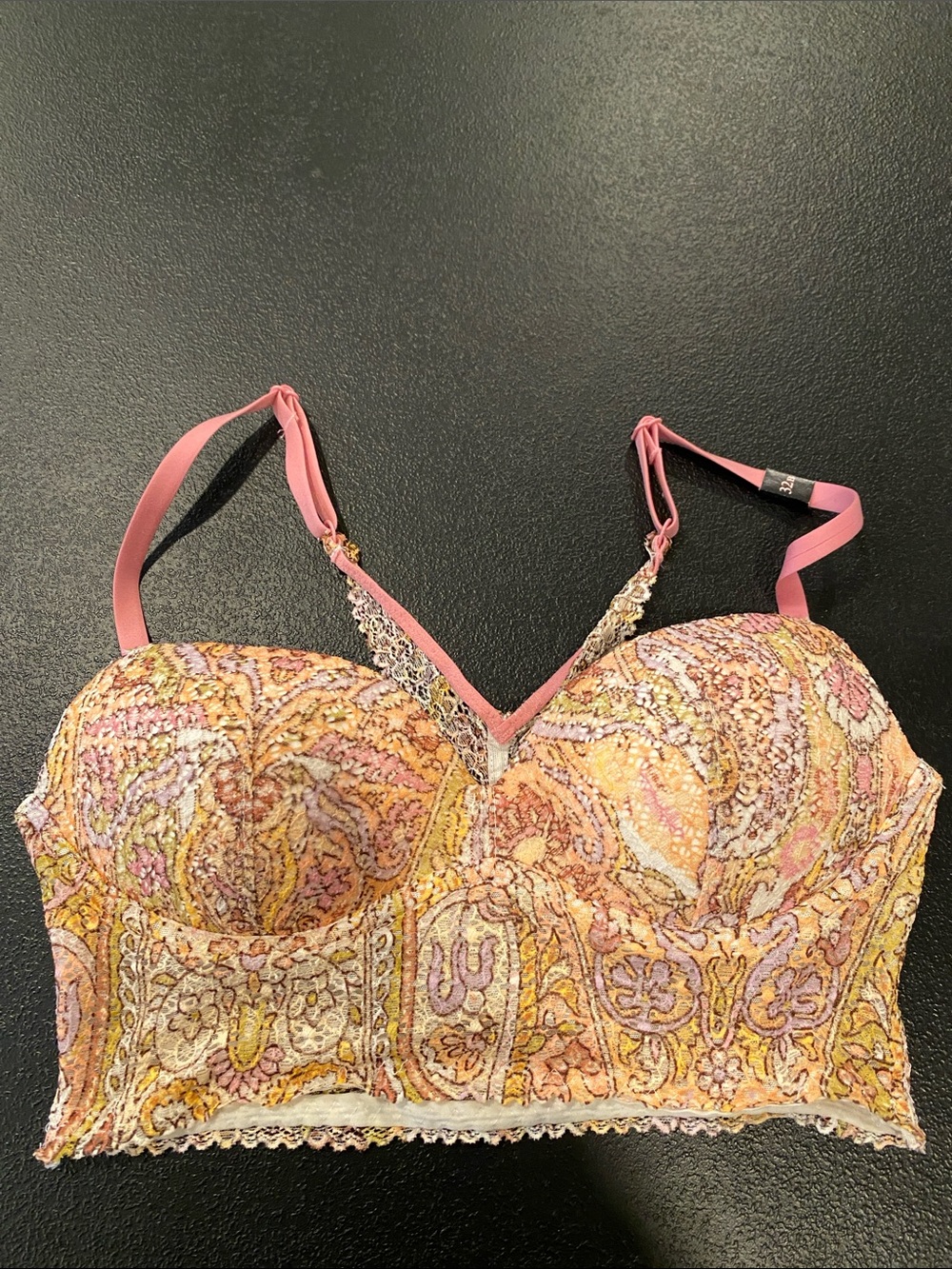 Victoria's Secret Paisley Lace Longline Bralette - Pink & Yellow